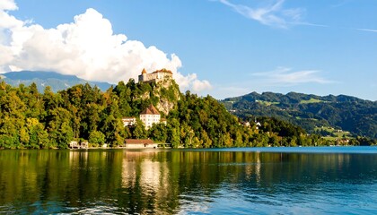 Fototapeta premium Alpine Castle Lake Reflection
