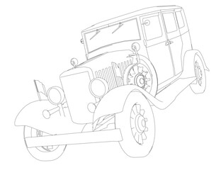 Vintage car coloring page with detailed retro contour lines, classic design features, and a clean white background. This printable page is ideal for creative activities.