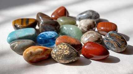 Collection of Polished Tumbled Stones:  A Vibrant Display of Natural Gemstones