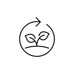Reforestation icon. Simple outline style. Tree, plant with circle cycle, ecosystem, sustainable, restore, forest, environment concept. Thin line symbol. Vector isolated design