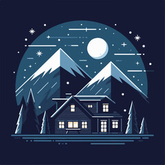 Fototapeta premium illustaration of a winter hause at night 