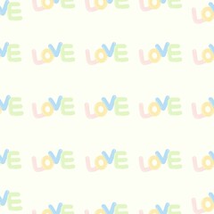 Seamless pastel typography pattern with the word &ldquo;LOVE&rdquo; in playful colors on a soft cream background. Perfect for greeting cards, wallpapers, and romantic decorative prints.