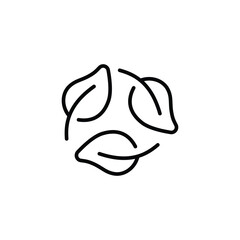 Recyclable icon. Simple outline style. Recycle with leaf, bio, degradable, leaves, sustainable,  label, eco, environment, nature concept. Thin line symbol. Vector isolated design
