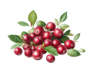 Obraz premium Pile Of Cranberries With Green Leaves Is Visible Against A Transparent Background Berries Are Round Red And Look Fresh