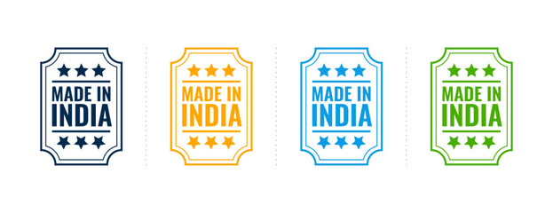 creative made in india sign banner with star rating for authentic product