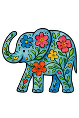 Whimsical Floral Elephant Illustration with Colorful Patterns