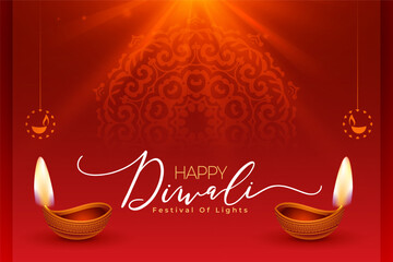 happy diwali wishes red background with light effect