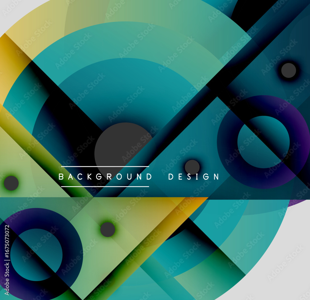 Aufkleber abstract geometric composition. overlapping circles, squares create dynamic visual effect. teal, pur