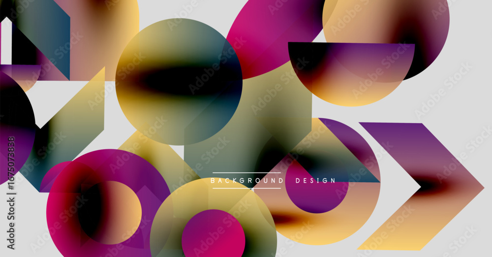 Poster abstract colorful shapes overlap, creating dynamic modern design. gradient hues blend, forming vibra