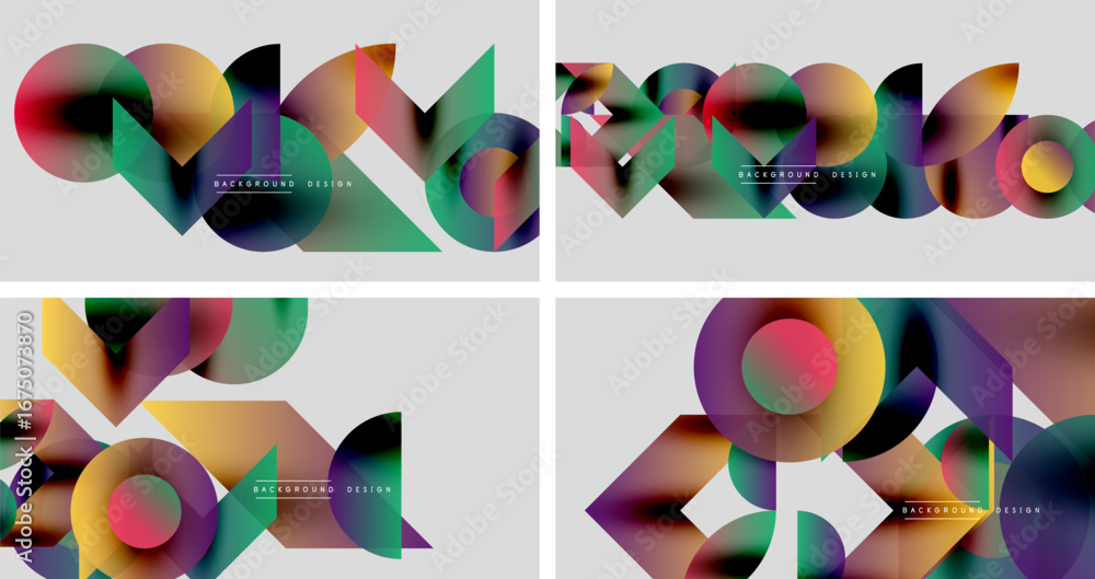 Poster abstract geometric shapes, vibrant colors, overlapping circles create modern backgrounds. designs fe