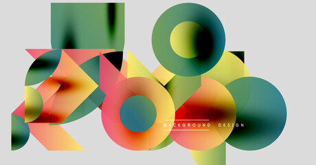 Fototapeta premium Abstract geometric shapes overlap, creating vibrant color gradients. Modern design elements suggest dynamic composition, visual harmony.
