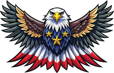 Majestic eagle with American flag wings symbolizes freedom, strength, patriotism and pride