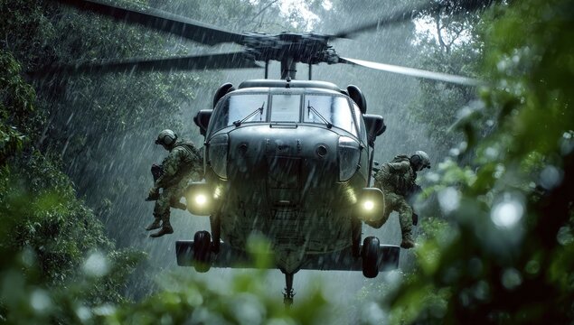 Helicopter in rain forest