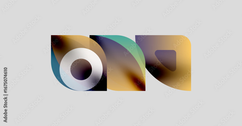 Poster abstract colorful shapes overlap, creating dynamic visual effect. gradient hues blend smoothly, form
