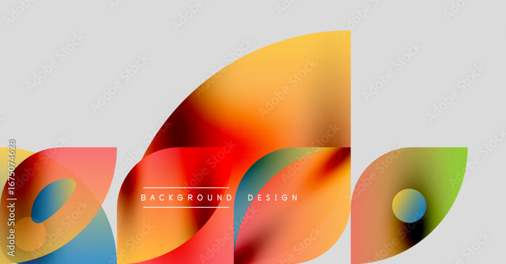 Poster abstract colorful shapes overlap, creating dynamic visual composition. gradient hues blend smoothly,
