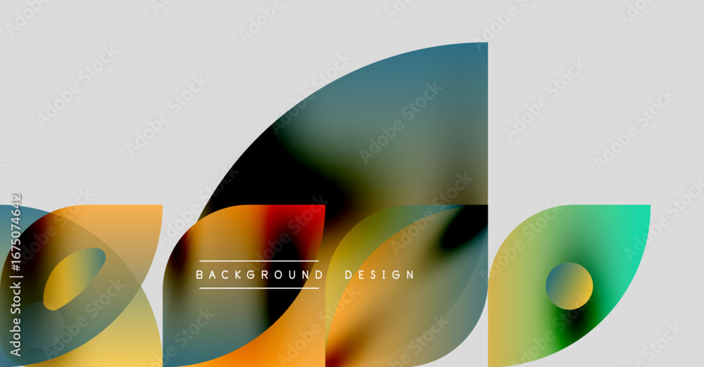 Poster abstract shapes overlap, creating vibrant color gradients. minimalist design with text element backg