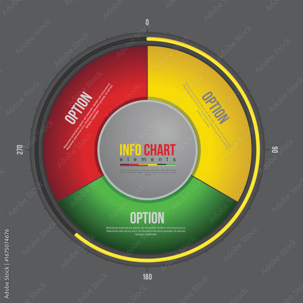 Aufkleber circular infographic with three colorful segments representing options or steps in a process with a 