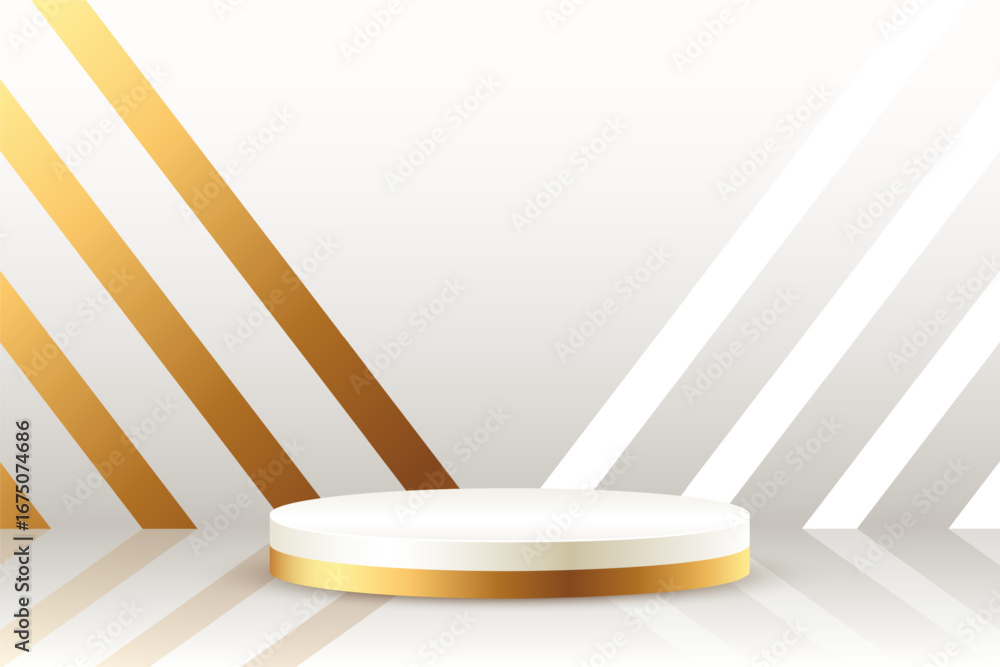 Wall mural white and golden podium stand for object showcase with diagonal stripe