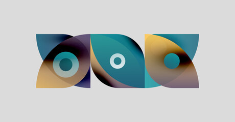 Obraz premium Abstract shapes overlap, creating colorful design. Circles, squares blend into modern visual composition. Gradient hues dominate.