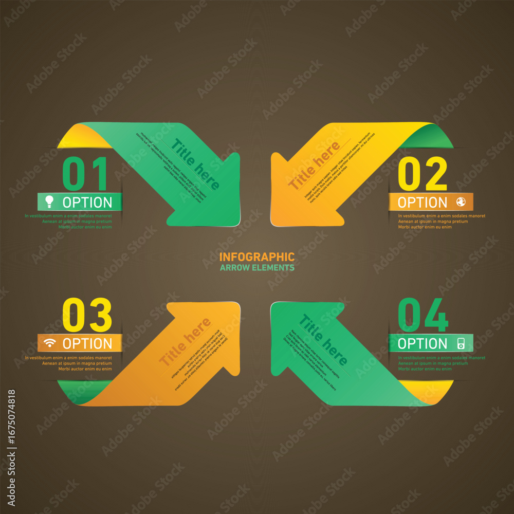 Aufkleber four colorful infographic arrows pointing in different directions with numbered steps and text place
