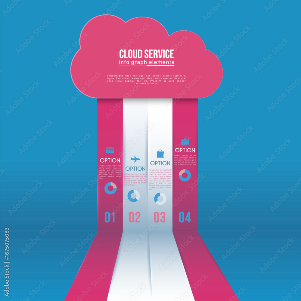 Aufkleber digital cloud service infographic illustrating data flow and connectivity with abstract icons and in