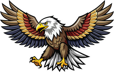 Obraz premium Majestic bald eagle soaring with powerful wings spread, symbolizing freedom and strength