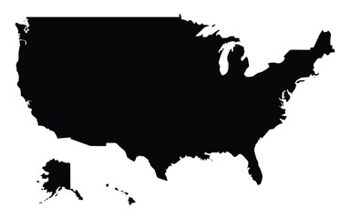United States map isolated on white background. Silhouette Map of the United States with high detail. Vector illustration eps 10.