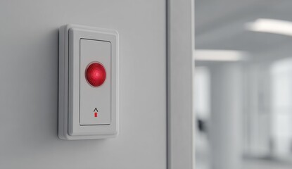Red button on a white wall panel