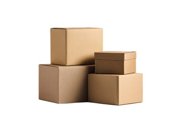 Stack of cardboard boxes isolated on transparent background