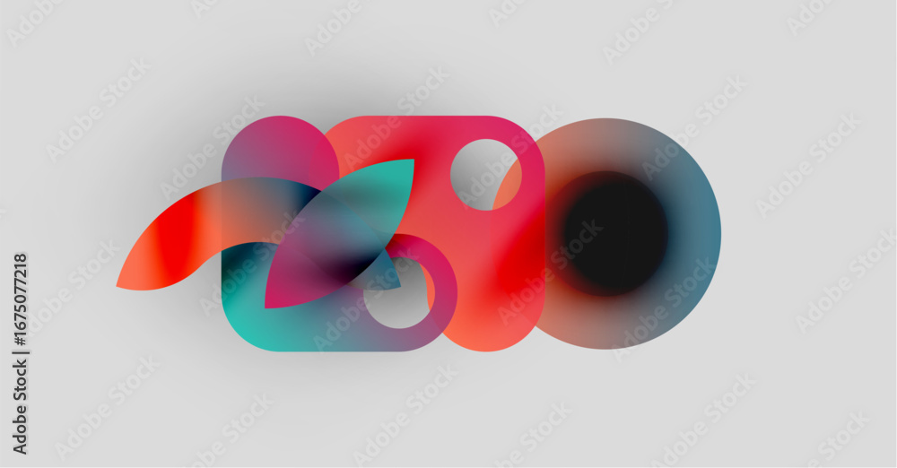 Poster abstract colorful shapes overlap forming number 3d. soft gradients create modern visual effect. mini