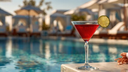 Red cocktail by pool