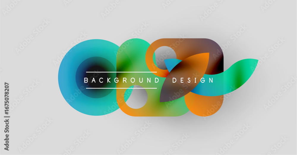 Poster abstract colorful shapes overlap, creating dynamic background. text reads background design centered