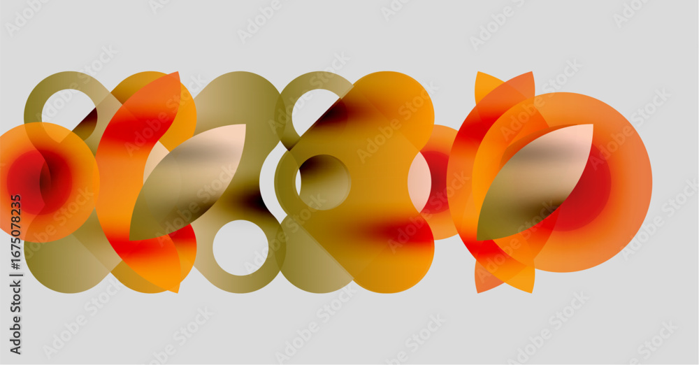 Poster abstract composition featuring overlapping orange, yellow circles. soft gradients create blurred sha