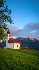 Alpine Chapel Sunrise Meadow