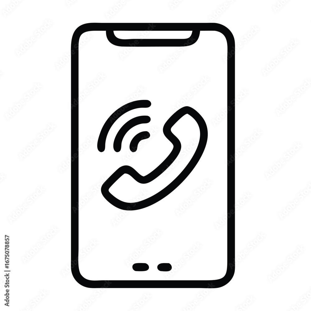 Poster a minimalist phone outline displays a call icon symbolizing communication. editable stroke icon. vec