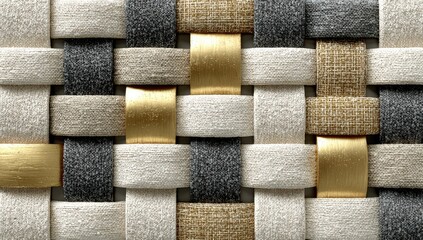 Woven fabric texture with gold accents