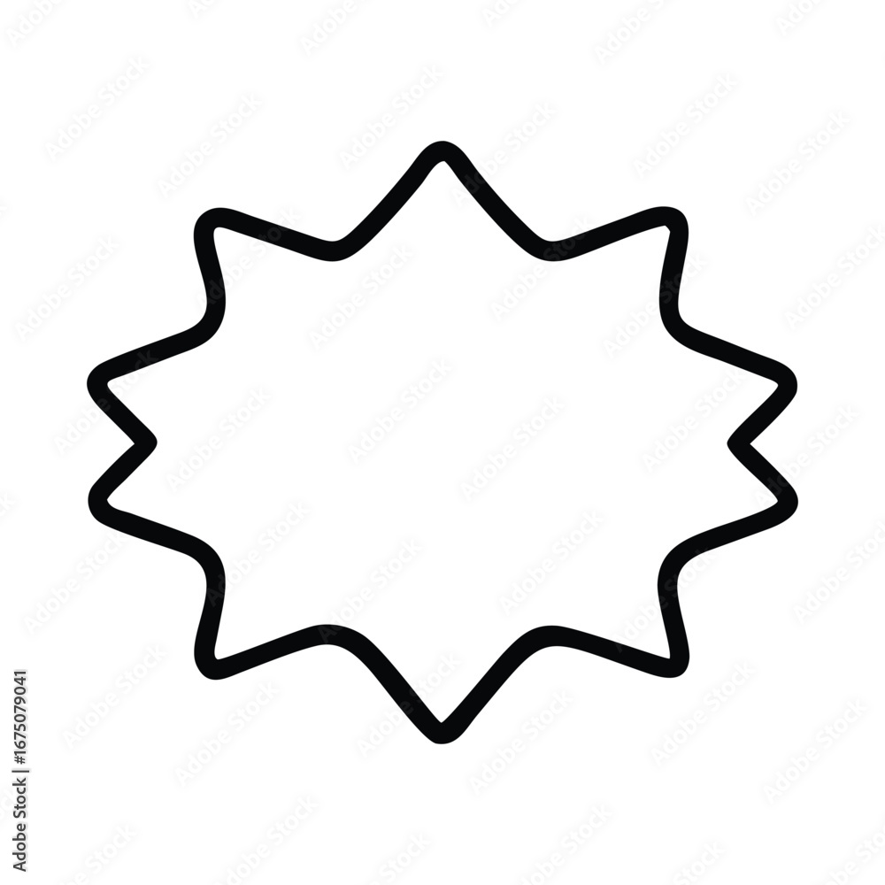 Poster blackoutlined starburst shape with alternating sharp and curved points set against a white backgroun