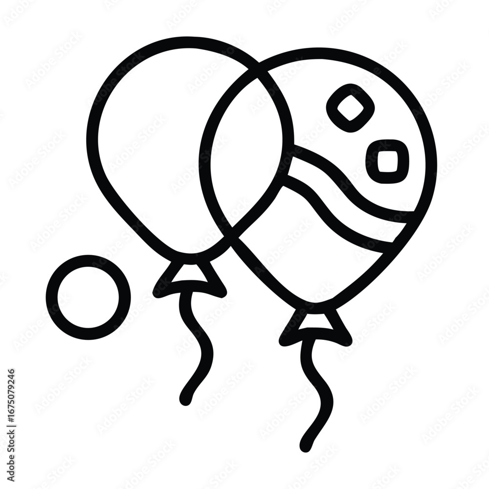 Poster two outlined balloons one with a wavy pattern and squares plus an isolated circle shape. editable st