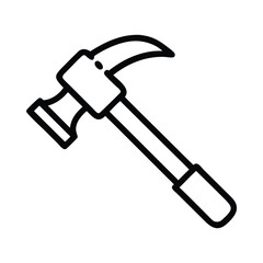 Outline of a hammer showing its head claw handle and rounded grip. Editable stroke icon. Vector illustration