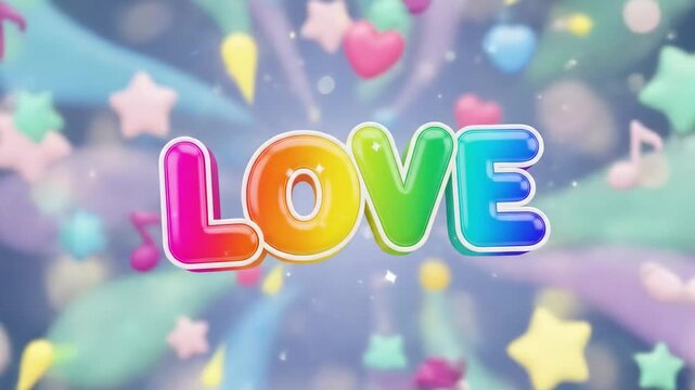 Colorful Love Animation with Floating Text