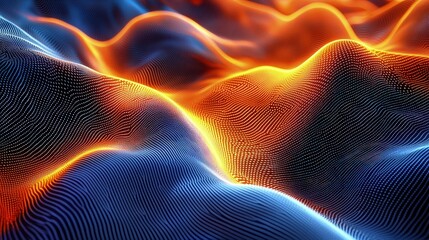 Abstract design of luminous wavy lines and dots.