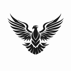 Obraz premium Striking eagle with outstretched wings is artistic black and white vector silhouette
