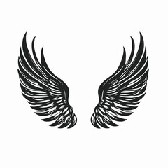 Obraz premium Majestic pair of stylized wings isolated against white backdrop, vector silhouette