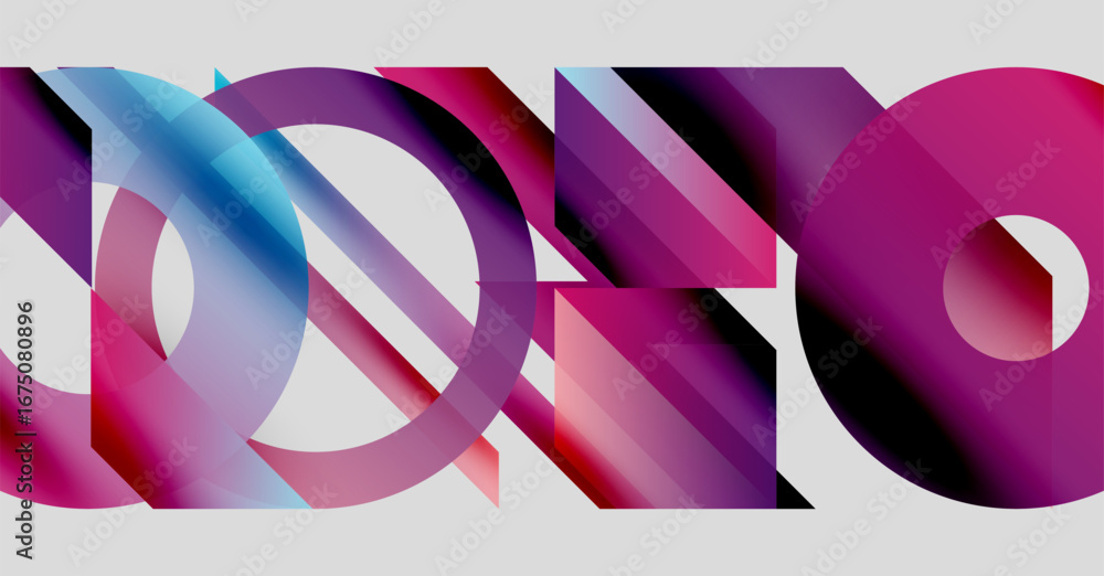 Poster abstract composition. overlapping shapes, vibrant colors, gradients create dynamic visual experience