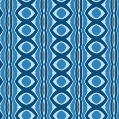 Ingelijste posters Afrikaanse Motieven This seamless geometric pattern features abstract vertical stripes of stacked, wavy oval motifs, creating a bold ethnic design in a monochromatic blue palette  © Andre