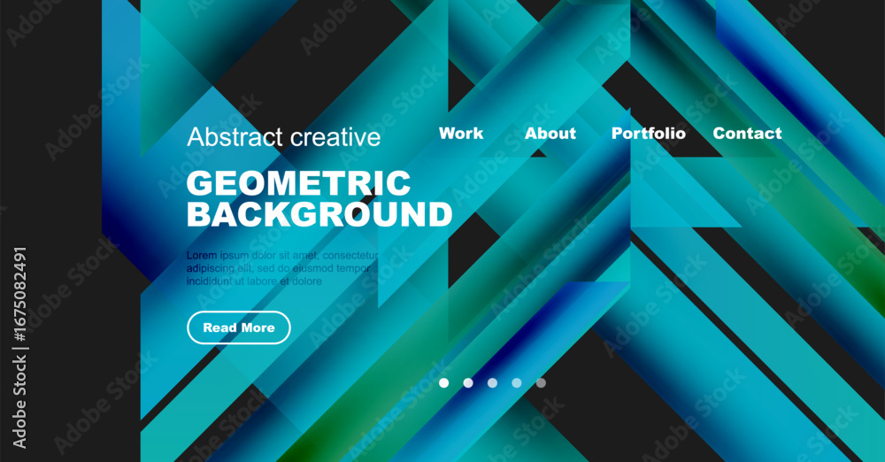 Poster abstract geometric background design. website header with navigation options, text, button. blue, te