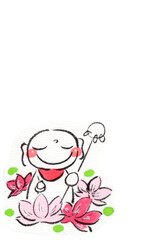 ハスの花の中にいるお地蔵さん