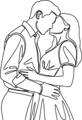 Romantic couple line art illustration with intimate embrace and touching foreheads for love, relationship, wedding, and emotional design projects