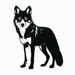 Majestic canine creature portrayed in striking monotone vector illustration silhouette