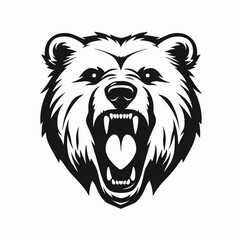 Fierce grizzly bear roaring aggressively in a captivating black silhouette